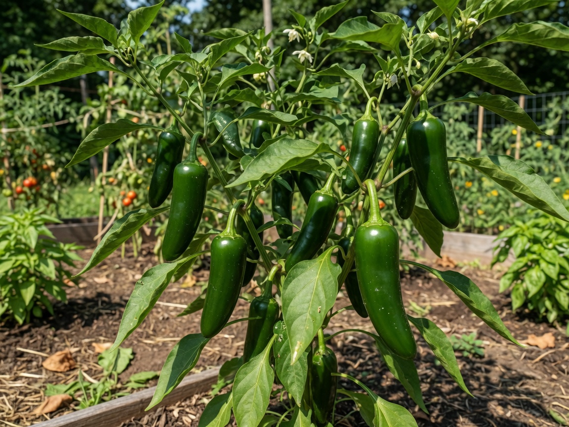 Jalapeño peppers on a plant
